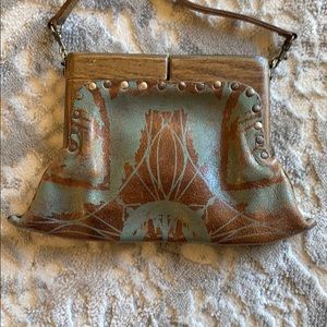 Chemical Wedding wood & leather hand bag.